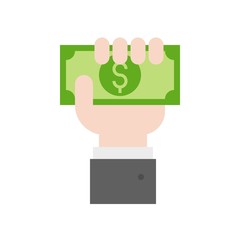 business hand holding dollar bill, payment or crowd funding icon