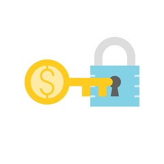 lock and money gold key, key of success concept icon