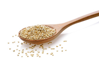 Organic Quinoa (Chenopodium quinoa) seeds isolated on white background.