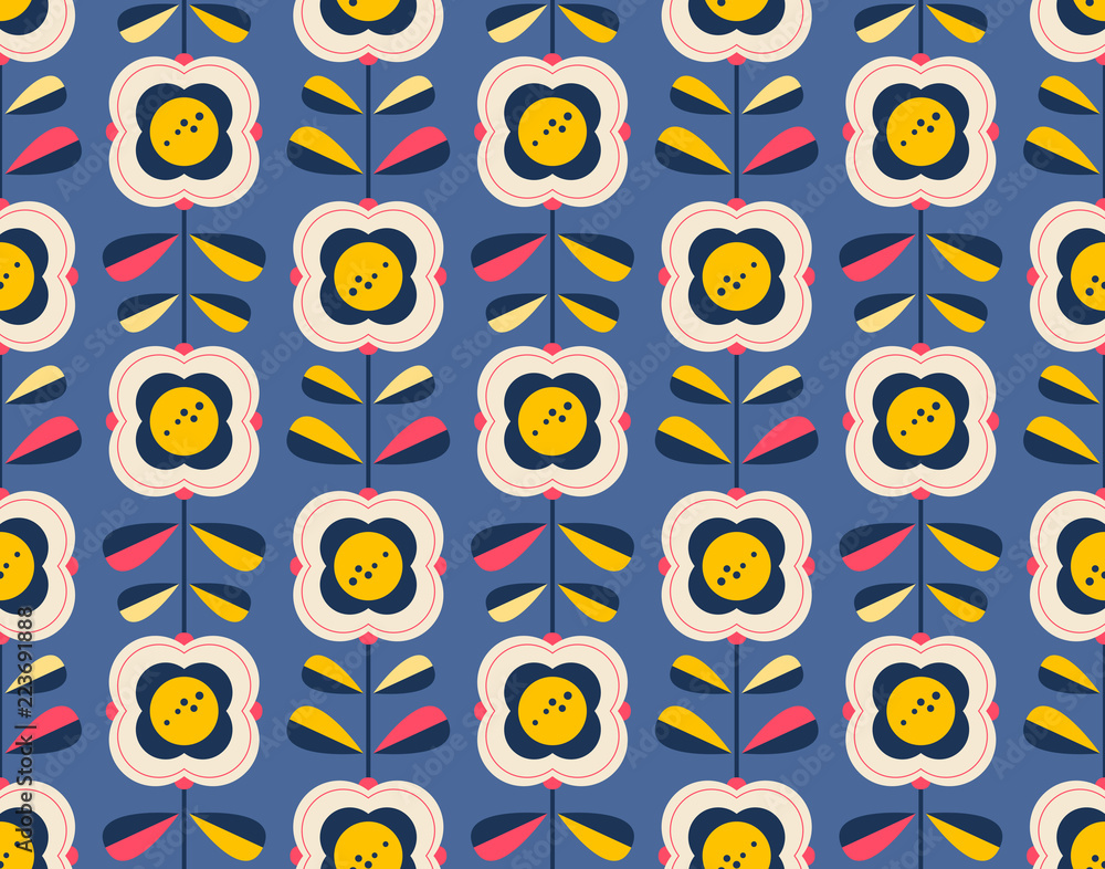 Poster seamless retro pattern with flowers