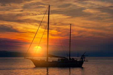 Yacht in Mediterranean during sunset