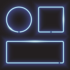 Blue neon frame, circle, square, rectangle. Vector illustration