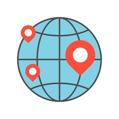 pin on globe, location or branch of business icon