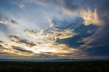 colorful dramatic sky with cloud at sunset.