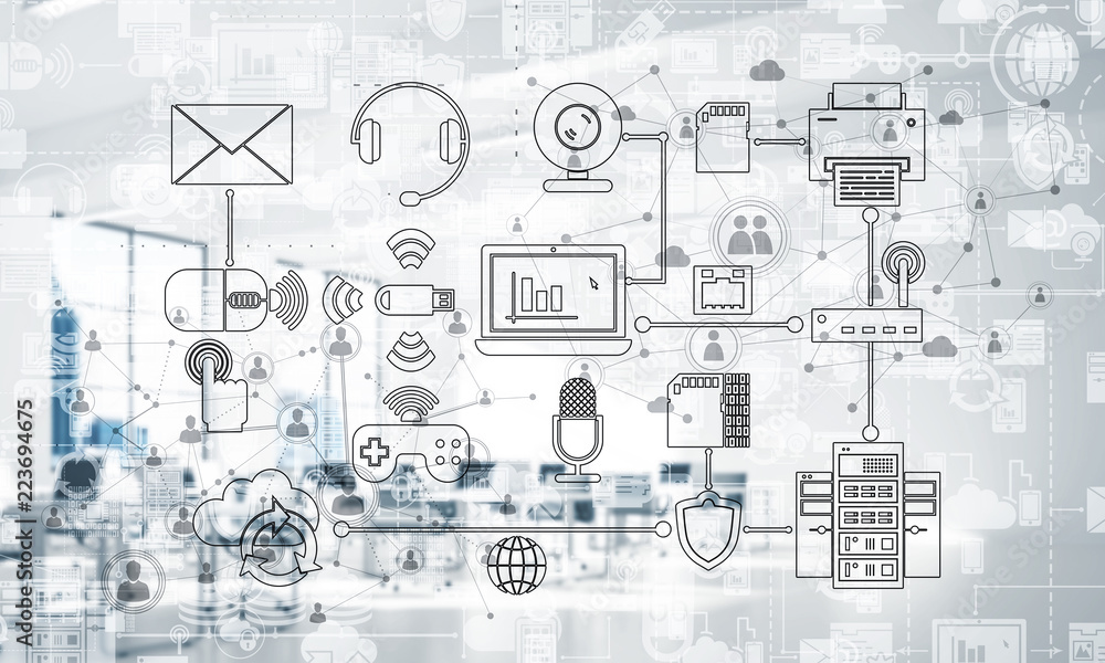 Poster technology background image with media interface as connection a