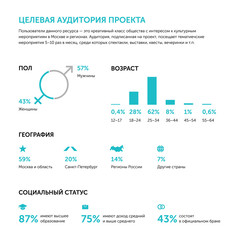 Targeted audience of online project. Infographics. In Russian. Blue on white.