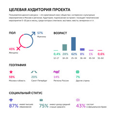 Targeted audience of online project. Infographics. In Russian. Colored on white.