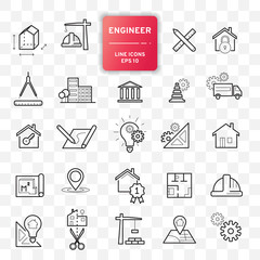 Set of engineering icons. Line design. Vector illustration isolated on transparent background