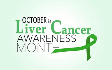 October is liver cancer awareness month, background with green ribbon