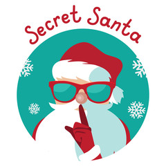 Cartoon Secret Santa Christmas illustration shushing you with his finger