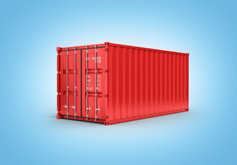 Red cargo shipping container without inscription on blue gradient background 3d without shadow