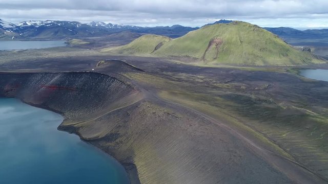 4k 60 fps Iceland Aerial view of Landmanalaugar crater lake Fly over