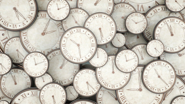 Time concept, bunch of watches 3d render 3d illustration
