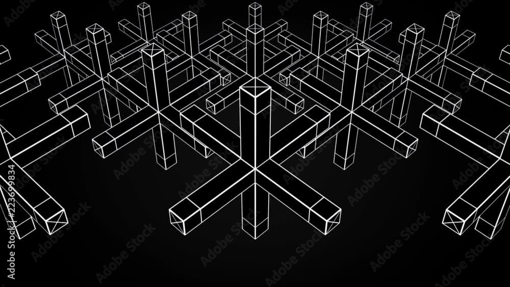 Poster abstract animation of movement of geometric shapes on a black background. geometrically complex shap