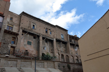 Tarazona typical brick made hanging houses in the Jewish quarter in Tarazona, Aragon, Spain