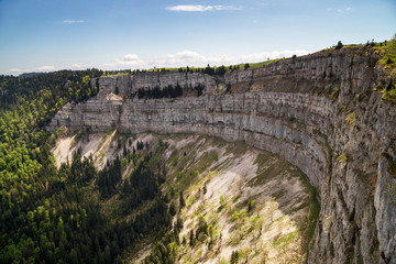 Creux du van, the amphitheater shaped rock formation,  which is 1400 metres wide and 150 metres deep, Neuchatel, Switzerland