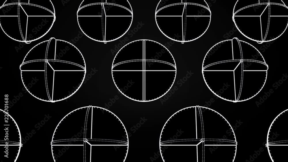 Poster animation of intersecting white circles. abstract animation of rotating complex geometric shapes on 