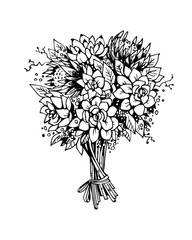 Bouquet of flowers. Black and white vector sketch