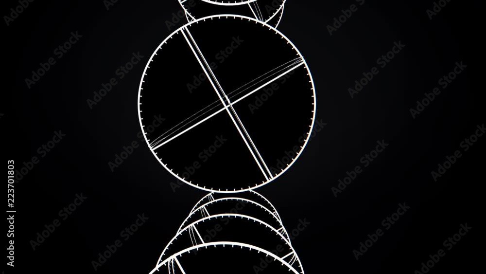 Poster animation of intersecting white circles. abstract animation of rotating complex geometric shapes on 