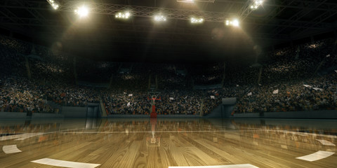 Professional basketball arena in 3D. Tribunes with sport fans