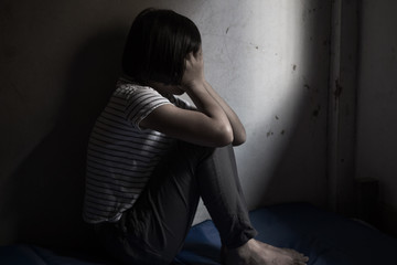 Violence and rape concept,concept photo of sexual assault,traumatized young girl