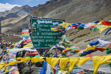 Buddhist prayer flags blowing mantras in the wind.