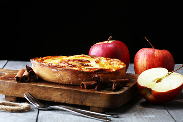 Apple tart. Gourmet traditional holiday apple pie sweet baked dessert food with cinnamon and apples...