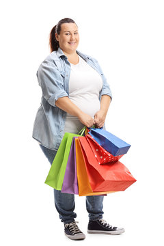 Plus Size Young Woman Holding Shopping Bags