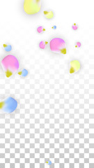 Vector Realistic Colorful Petals Falling on Transparent Background.  Spring Romantic Flowers Illustration. Flying Petals. Sakura Spa Design. Blossom Confetti. Design Elements for Wedding Decoration.