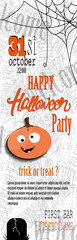 Happy Halloween invitation card template with spiderweb and text.