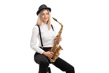 Female jazz musician with a saxophone