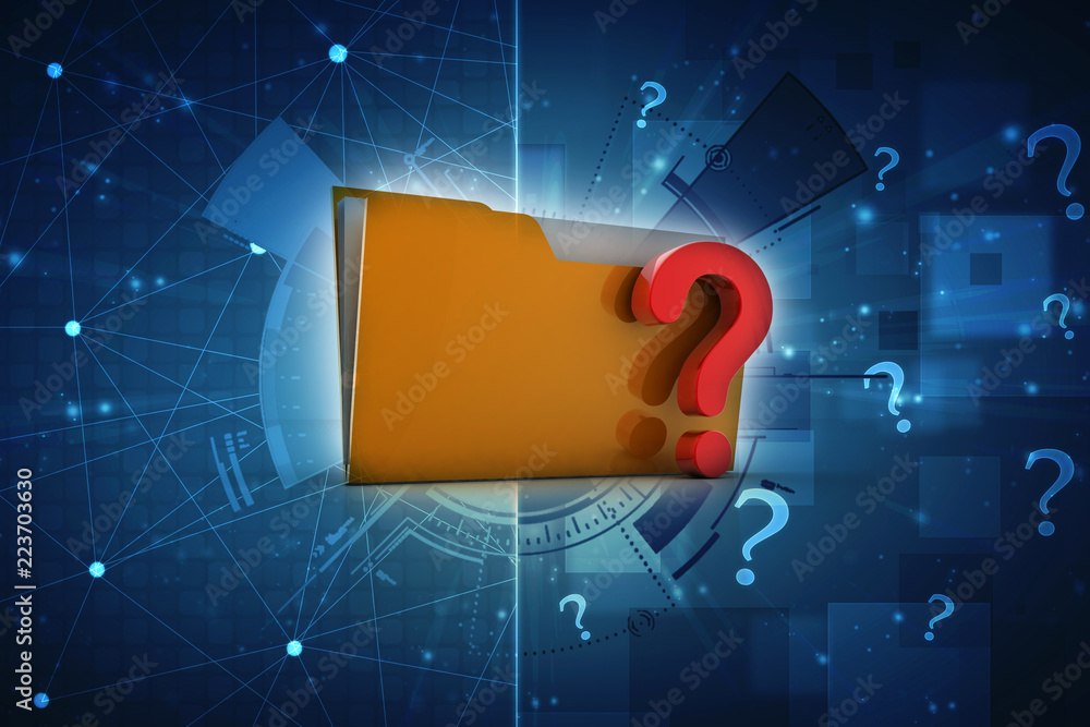 Poster 3d rendering file folder with question symbol
