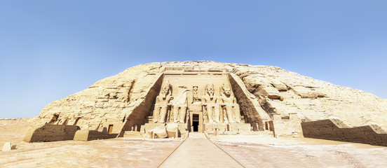 Panoramic view of Abu Simbel, the Great Temple of Ramesses II, Egypt