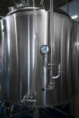 Stainless tank for fermentation in a beer brewery.