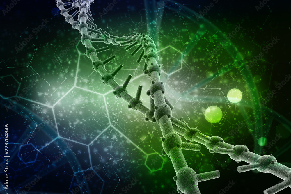 Poster 3d render of dna structure, abstract background