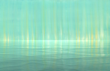 Artistic background. Sunny day and calm sea surface. Oil painting and digital technologies.