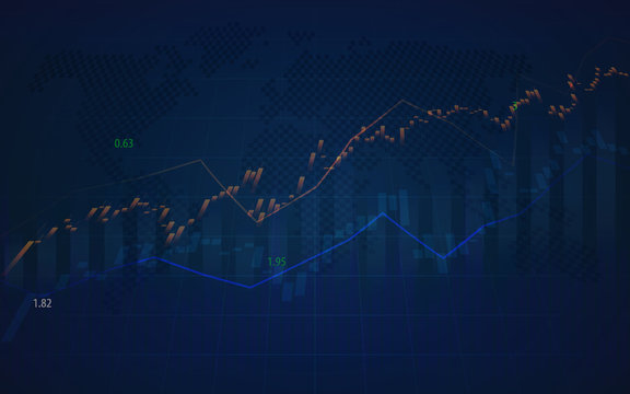 World stock market graph with indicator and volumes in graphic design
