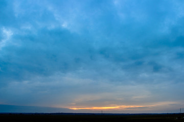 The sunset over western Ukraine was shot at a long-lasting camera