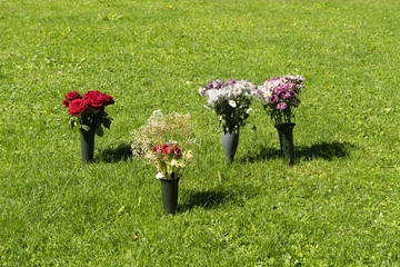 Blumen auf dem Gemeinschaftsgrab, Friedhof Fluntern, Zürich, Schweiz