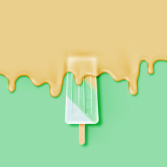 Realistic icecream bar, with melting cream, vector illustration