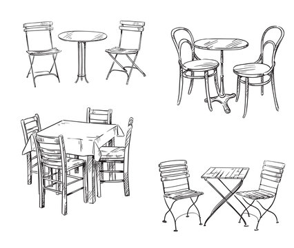 Sets of tables and chairs. Furniture sketch.