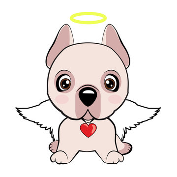 Dogo Argentino dog sitting flat design. illustration of funny puppy dog media icon smiley, happy dog angel