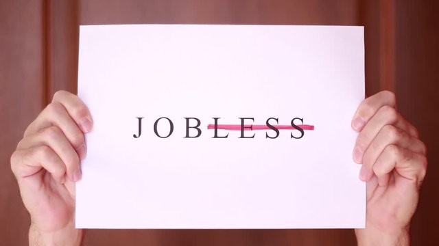 "Jobless" inscription with deleted "less"