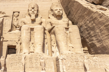 Detail of exterior temple of Abu Simbel, the Great Temple of Ramesses II, Egypt
