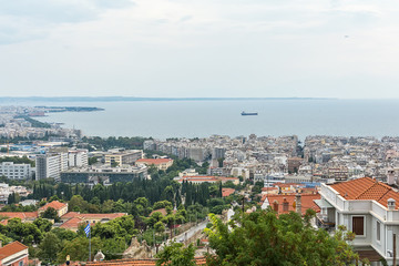 Fototapeta na wymiar Thessaloniki, Greece - August 16, 2018: Thessaloniki, view of the port and downtown, Greece. Panoramic view of Thessaloniki, Greece.