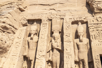 Detail of exterior temple of Abu Simbel, the Great Temple of Ramesses II, Egypt