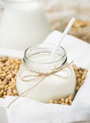 Soy milk in a glass jar