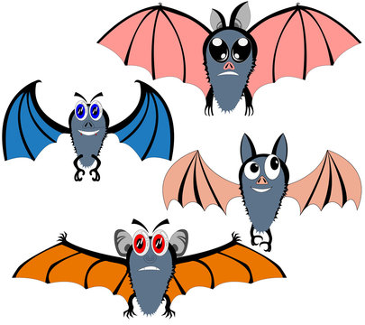 cartoon Bat, magic animal, a set of different colors and shapes