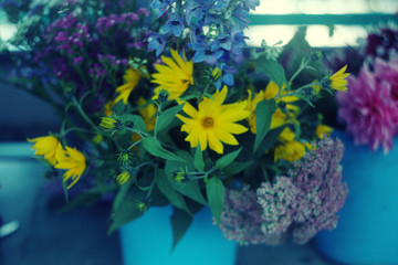 colourful autumn bouquet with dahlias,dried flowers,zinnias/birthday/mother day background