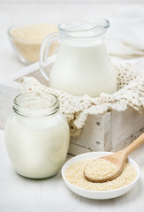 sesame milk in a glass